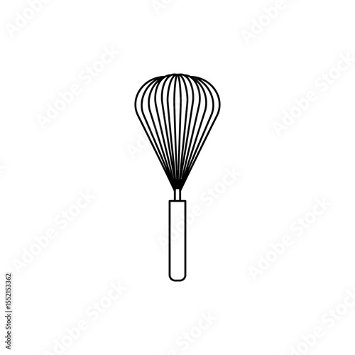  Black lined icon of whisk with fanned wire loops and narrow cylindrical handle