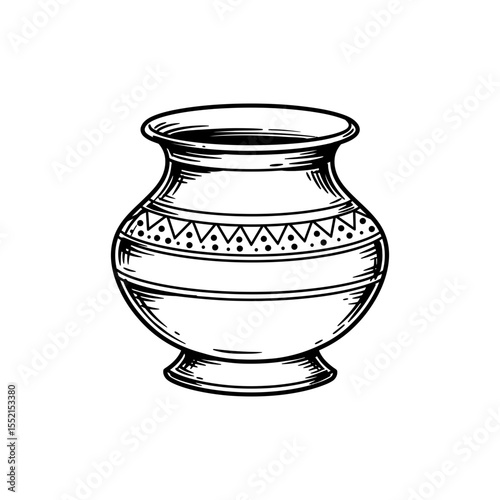  Black lined icon of South Indian brass uruli pot with wide mouth and side handles