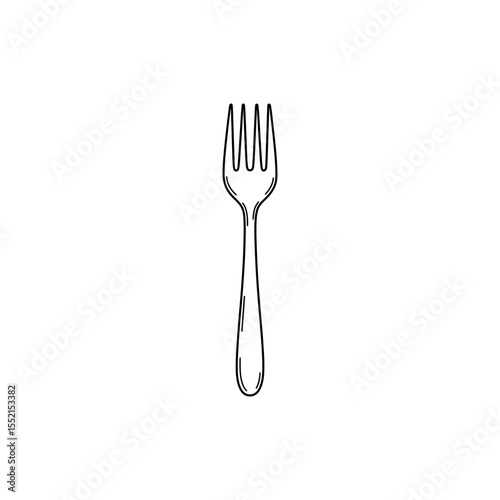  Black lined icon of traditional dinner fork with four tines and smooth tapered handle