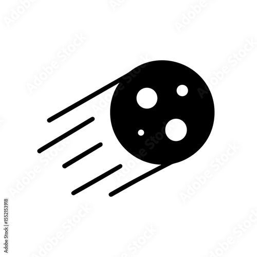 Meteor icon with craters and motion lines in solid black style