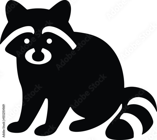 Silhouette Raccoon sitting simple black and white Vector Illustration