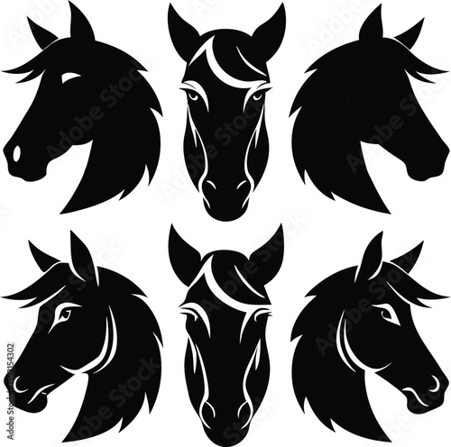 Stylized Horse Head Logo Set – Vector Illustration of Elegant Horse Profiles