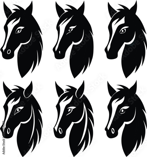 Stylized Horse Head Logo Set – Vector Illustration of Elegant Horse Profiles