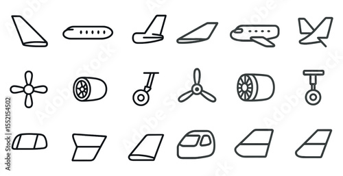 Airplane and aviation line icons set – linear, outline, flight travel symbols