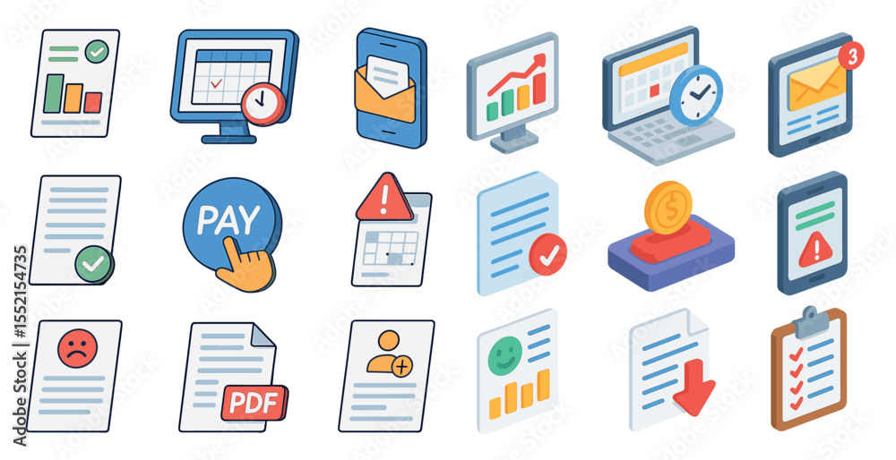 Business and finance isometric icons set – 3d, analytics, spreadsheet visuals Business and finance isometric icons set – 3d, analytics, spreadsheet visuals