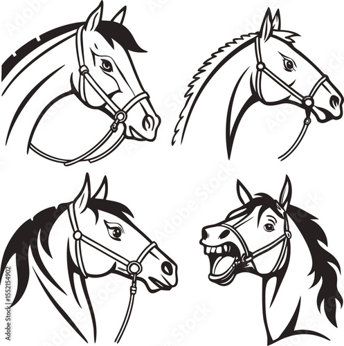 Stylized Horse Head Logo Set – Vector Illustration of Elegant Horse Profiles