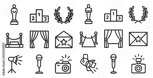 Awards and recognition outline icons set – linear, achievement, honor symbols