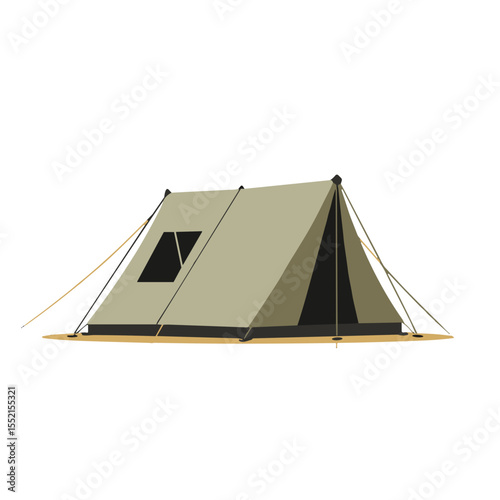 Vector illustration of classic canvas tent with ropes, flat style in earthy tones, vintage camping and outdoor survival concept