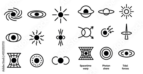 Science and space silhouette icons set – outline, filled, galaxy and physics symbols