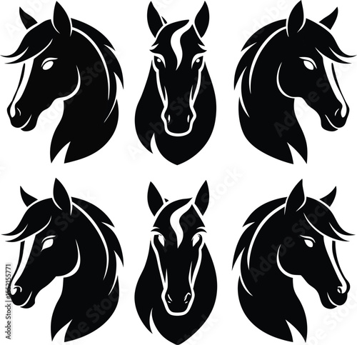 Stylized Horse Head Logo Set – Vector Illustration of Elegant Horse Profiles