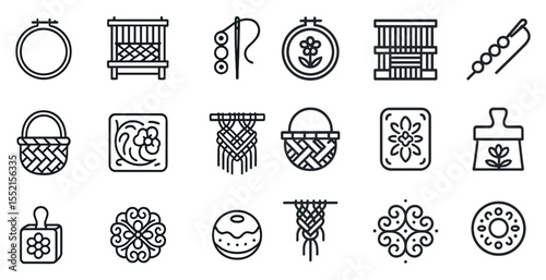 Handicraft outline icons set – linear, line, artisanal creativity symbols