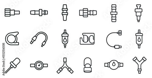Industrial components line icons set – outline, technical, machinery symbols