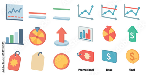 Analytics and marketing icons set – flat, filled, data and business charts