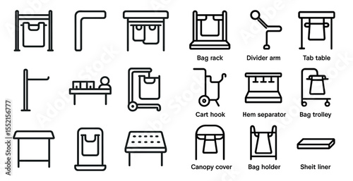 Retail and merchandising icons set – outline, linear, shopping and display signs
