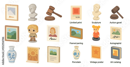 Art and collectibles icons set – 3d, sculpture, vintage and gallery symbols