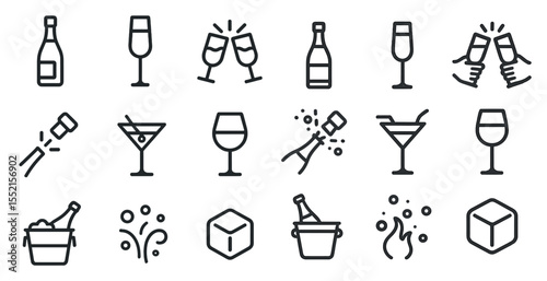 Wine celebration line icons set – outline, minimalist, drink and party symbols