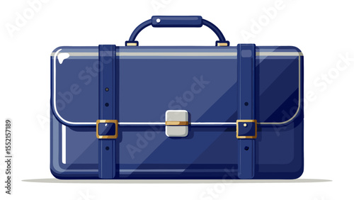 A navy blue leather briefcase with subtle silver accents rests calmly on a white backdrop. Its structured elegance and minimalist hardware make it perfect for modern urban professionals.