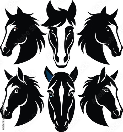 Stylized Horse Head Logo Set – Vector Illustration of Elegant Horse Profiles