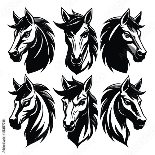 Stylized Horse Head Logo Set – Vector Illustration of Elegant Horse Profiles