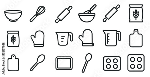 Baking and cooking outline icons set – culinary, kitchen, recipe symbols