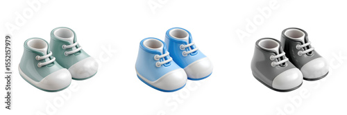 Cute kids shoes - 3d Set on transparent background PNG file	