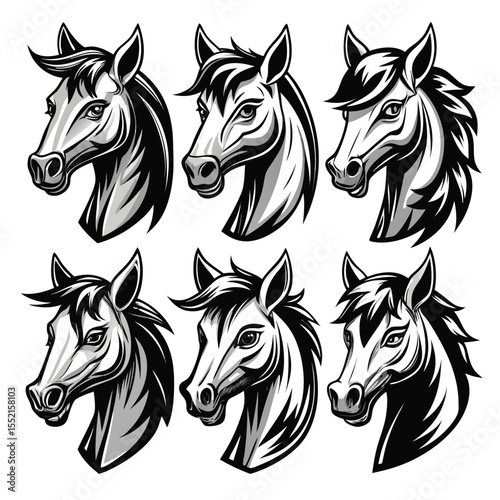 Stylized Horse Head Logo Set – Vector Illustration of Elegant Horse Profiles