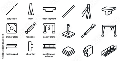Construction and engineering line icons set – outline, structural, industrial design tools
