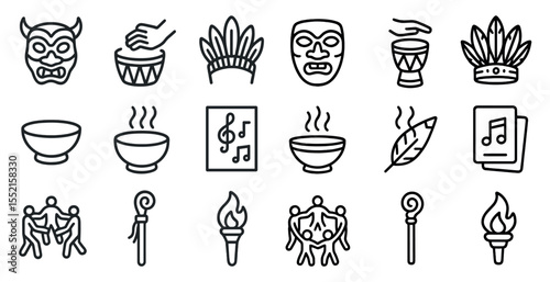 Cultural and traditional line icons set – outline, music, festival symbols
