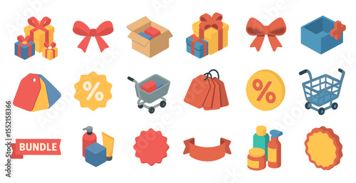 Shopping and e-commerce 3d icons set – isometric, retail, online shopping