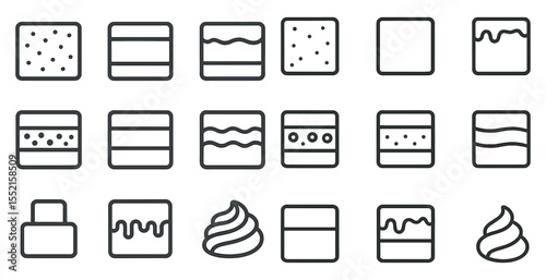 Dessert and bakery outline icons set – linear, sweet, pastry symbols