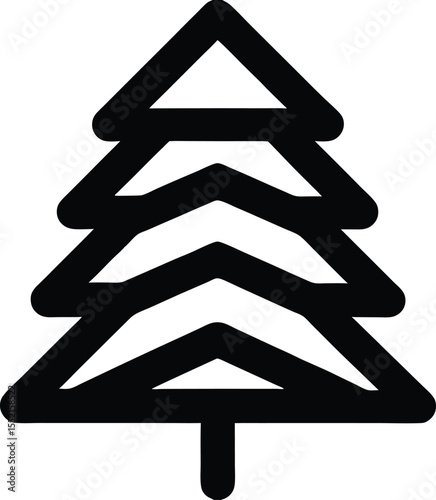 Black and white vector graphic of a simple fir tree outline illustration.