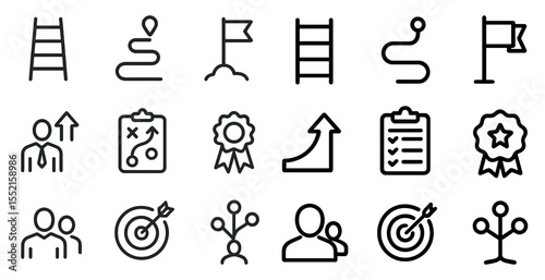 Business and strategy line icons set – outline, flat, corporate success symbols