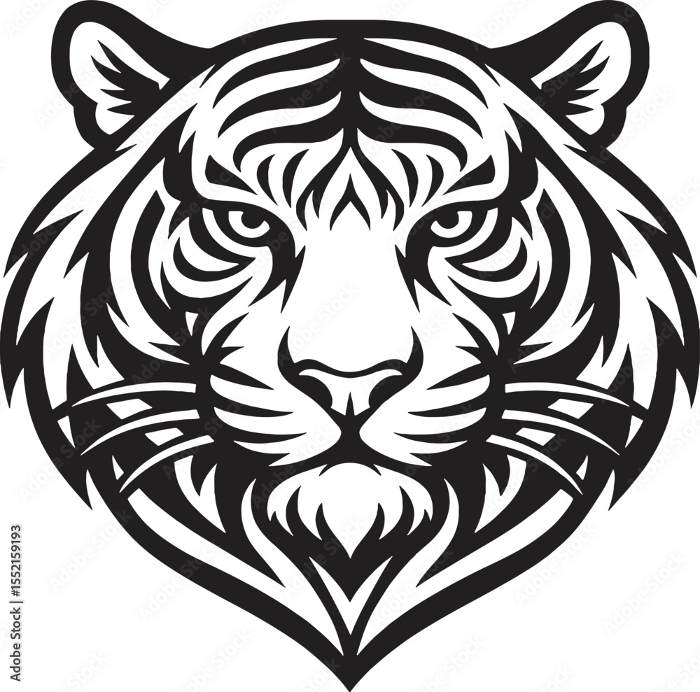 Detailed Tiger Face Illustration – Modern Monochrome Wildlife Vector Detailed Tiger Face Illustration – Modern Monochrome Wildlife Vector