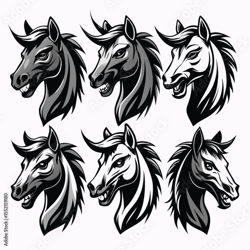 Stylized Horse Head Logo Set – Vector Illustration of Elegant Horse Profiles