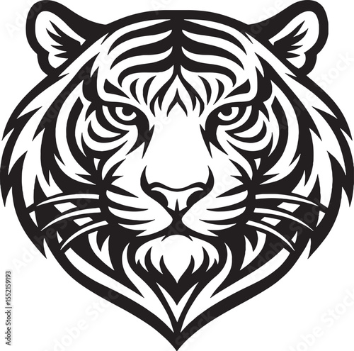 Detailed Tiger Face Illustration – Modern Monochrome Wildlife Vector