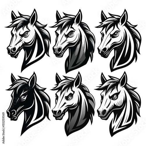 Stylized Horse Head Logo Set – Vector Illustration of Elegant Horse Profiles