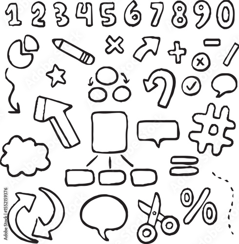 Hand-drawn arrow icon set. A collection of curved
