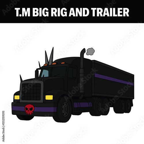 Cartoon T.M. Big Rig and Trailer – Black Spiked Semi Truck Illustration