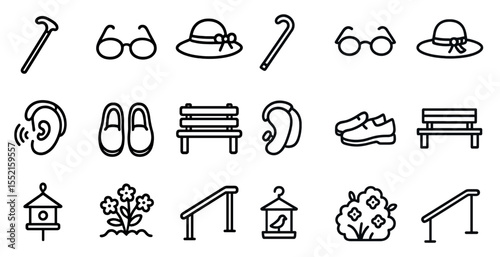 Outdoor and garden line icons set – outline, linear, nature and relaxation symbols