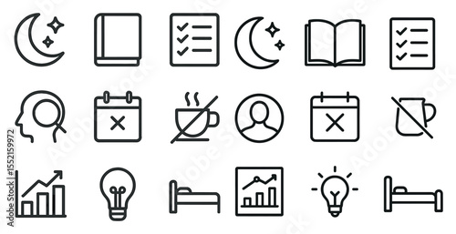 Night and day outline icons set – linear, minimalist, daily routine symbols