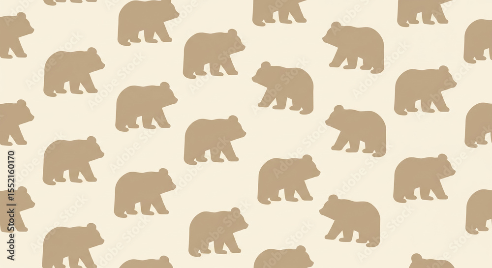 Fototapeta premium Repeating pattern of brown bear silhouettes walking in different directions on a beige background, creating a calm and playful design