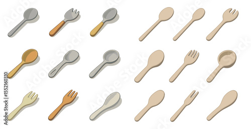 Dining utensils icons set in silhouette style – cutlery, forks and spoons collection
