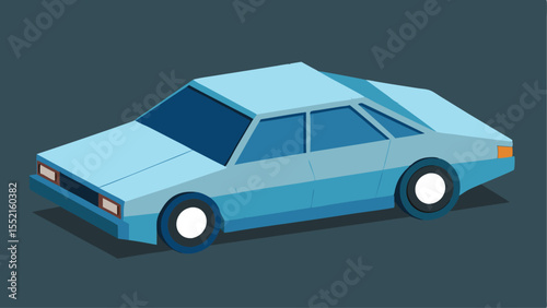 Vector art of a light blue isometric illustration of a classic car is shown against a dark background