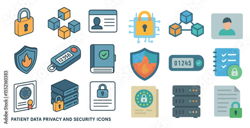 Data privacy and security icons set – flat, secure, protection symbols