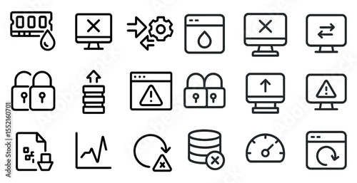 Cybersecurity and data protection line icons set – outline, network, security symbols