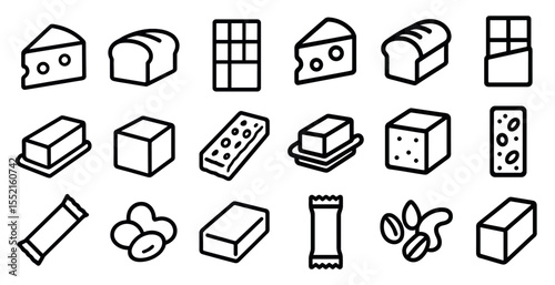 Food and snack outline icons set – silhouette, linear, grocery and meal symbols