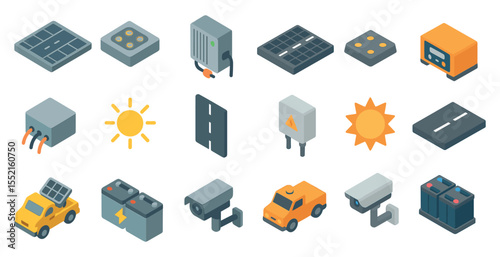 Renewable energy isometric icons set – solar, green power, sustainable technology