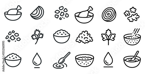 Cooking and kitchen outline icons set – line, recipe, culinary design graphics