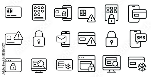 Security and privacy icons set – linear, outline, cybersecurity and protection symbols