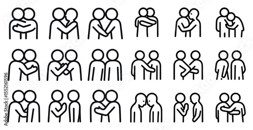 Human interaction line icons set – outline, linear, communication, connection symbols